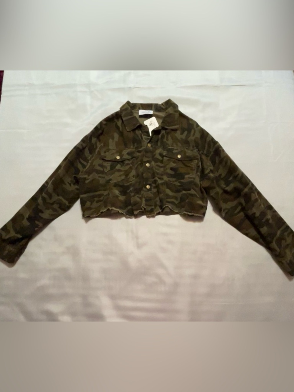 Cropped Camouflage Jean Jacket - Olive Green